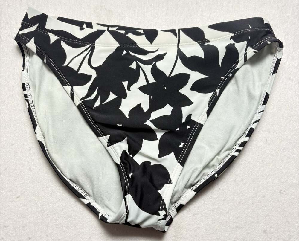 LA BLANCA Women Bikini Bottom Sz 10 White Black Floral Beach Pool Vacation